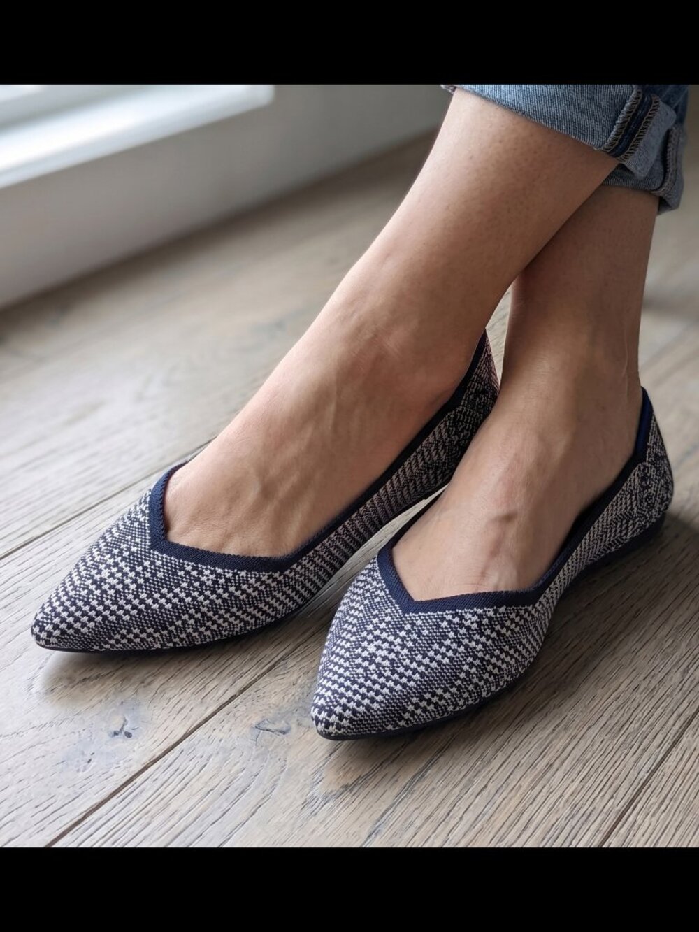 Rothy's The Point Navy Houndstooth Flats NWT 10.5